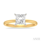 1/20 ctw Emerald Shape Round Cut Diamond Semi Mount Engagement Ring in 14K Yellow and White Gold